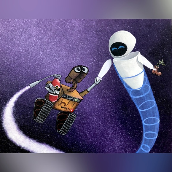 LARGE Beautifully Detailed Wall-E and Eve - Cartoon Painting - Picture 3 of 6